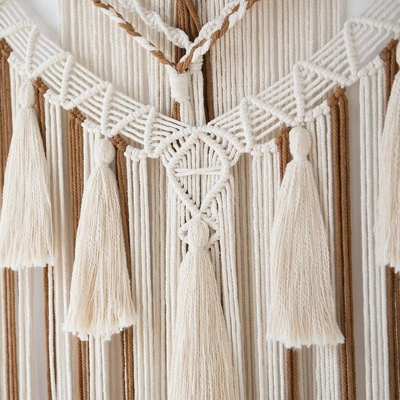 Boho Macrame Woven Brown Handmade Mid Century Modern Hanging Tassel Wall Decor - Picture 3 of 8